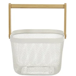 Corbeille à fruits maille métal blanc avec anse naturel