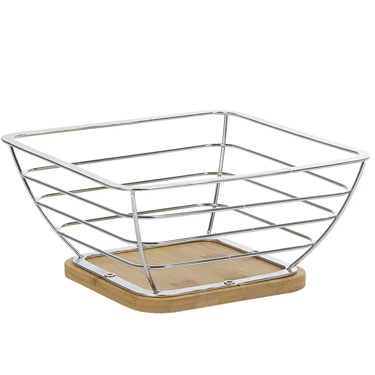 Corbeille à fruits métal filaire socle bambou gris naturel