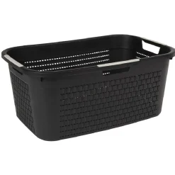 Corbeille à linge avec poignées design rotin noire 40 L
