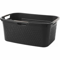 Corbeille à linge avec poignées design rotin noire 40 L