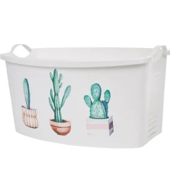Corbeille à linge blanche design cactus 42 L