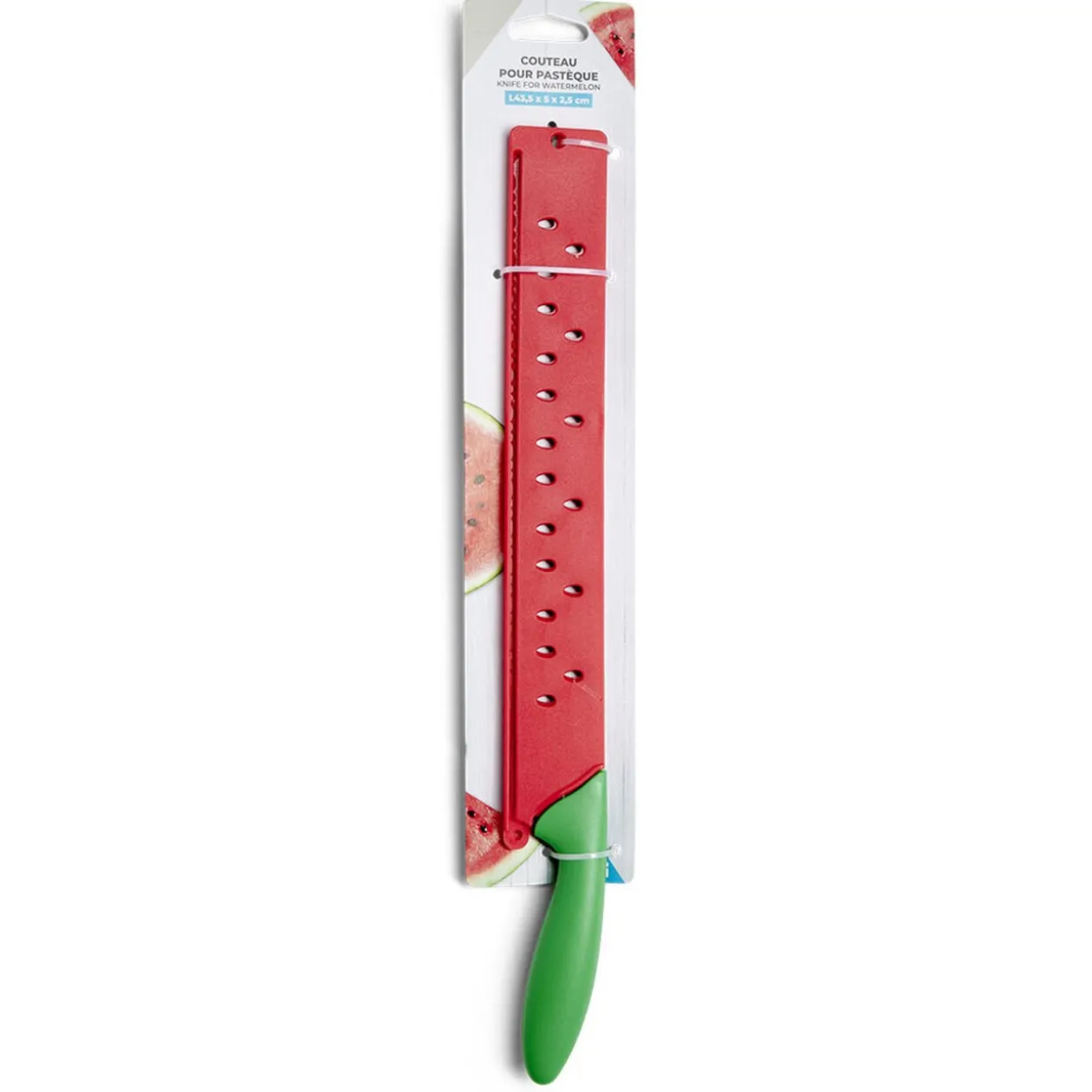 Couteau pour pastèque métal rouge et ABS vert L43,5x5x2,5cm