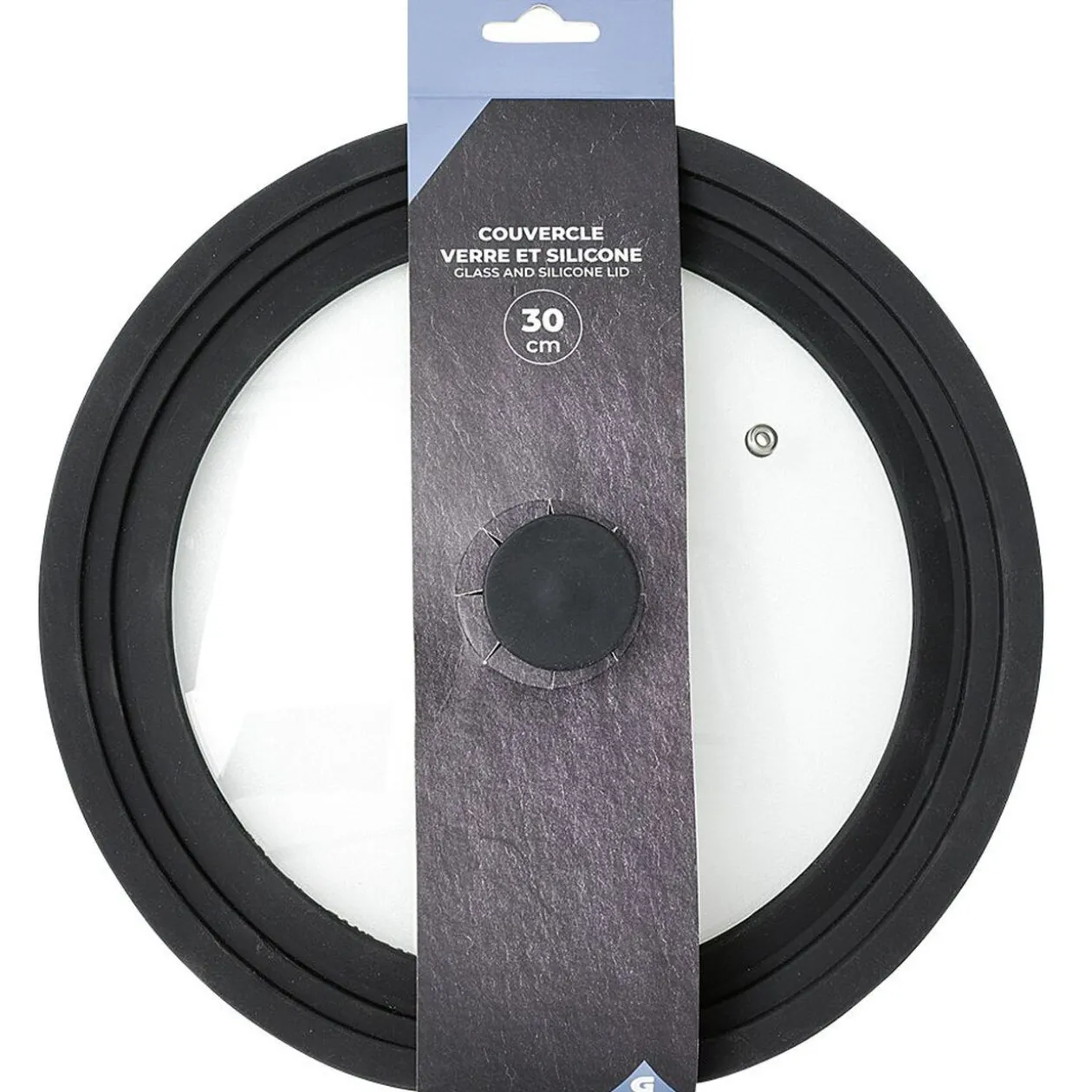 Couvercle en verre avec contour silicone noir Ø 30 cm