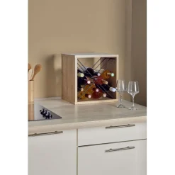 Cube à vin empilable bois chêne 12 bouteilles 36x29xH36cm