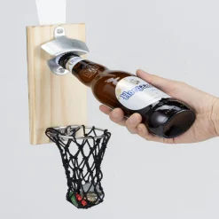 Décapsuleur mural basketball en bois 8x5xH20cm