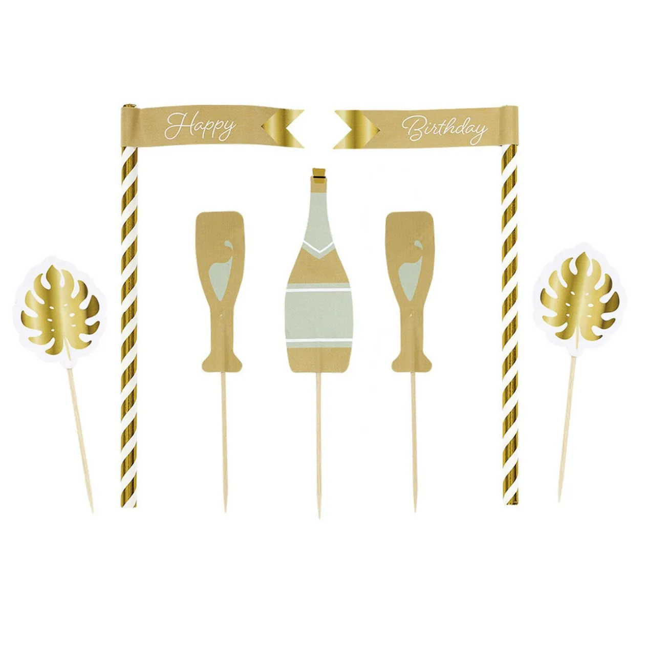 Décoration gâteau anniversaire pique thème nature x7