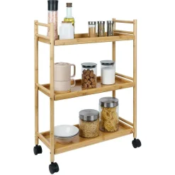Desserte 3 niveaux à roulettes bambou et MDF 51,5x22,5xH71cm