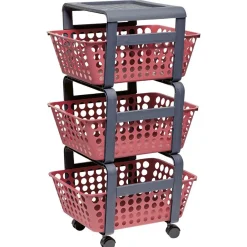 Desserte de rangement 3 niveaux grise et rouge