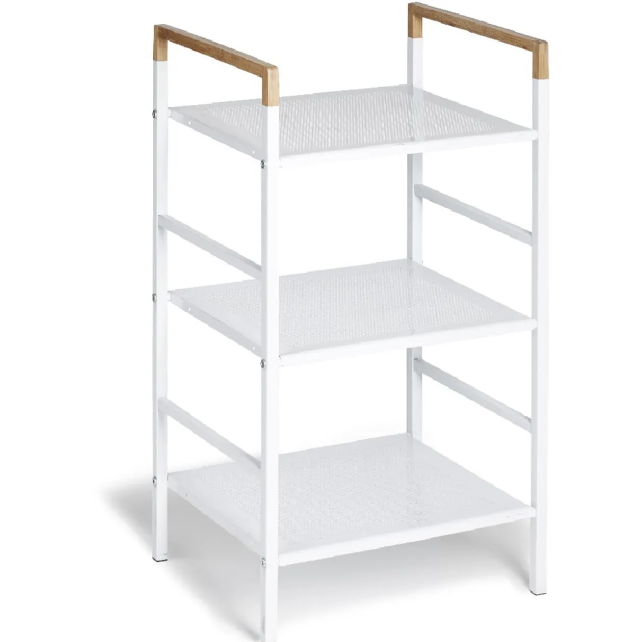 Desserte de salle de bain blanche avec poignées couleur bois