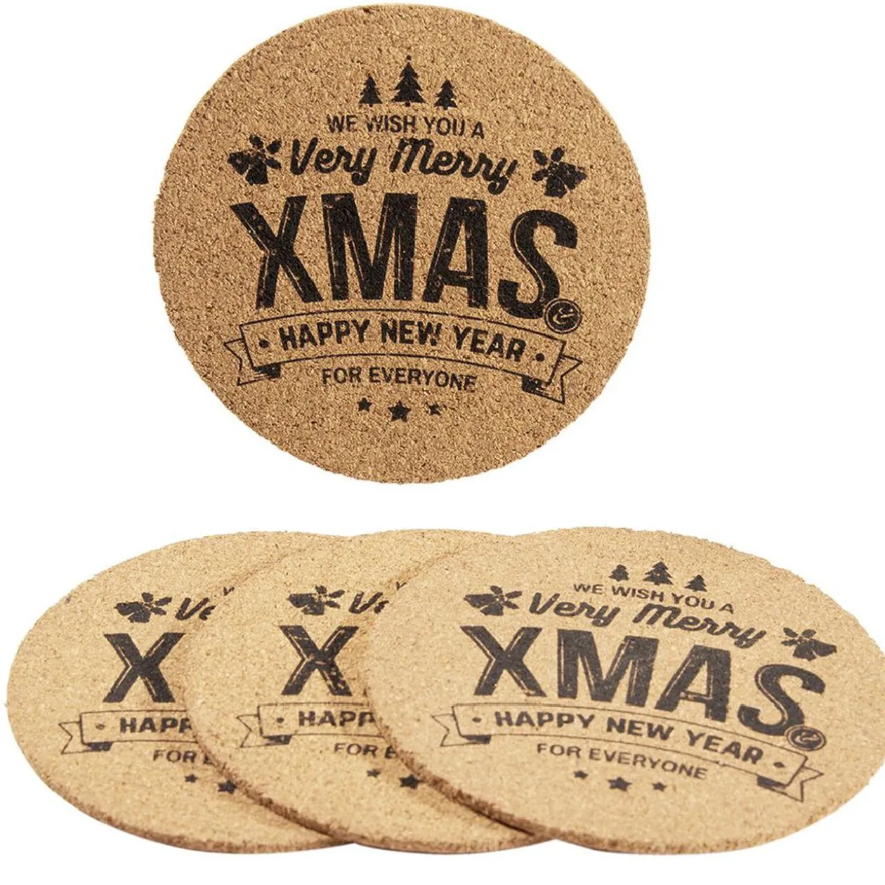 Dessous de verre liège design Noël inscription Merry Christmas x4