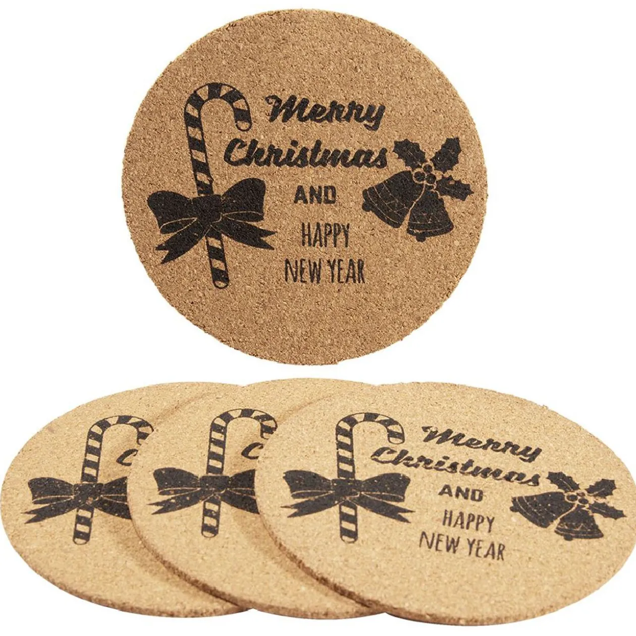 Dessous de verre liège design Noël inscription Merry Christmas x4