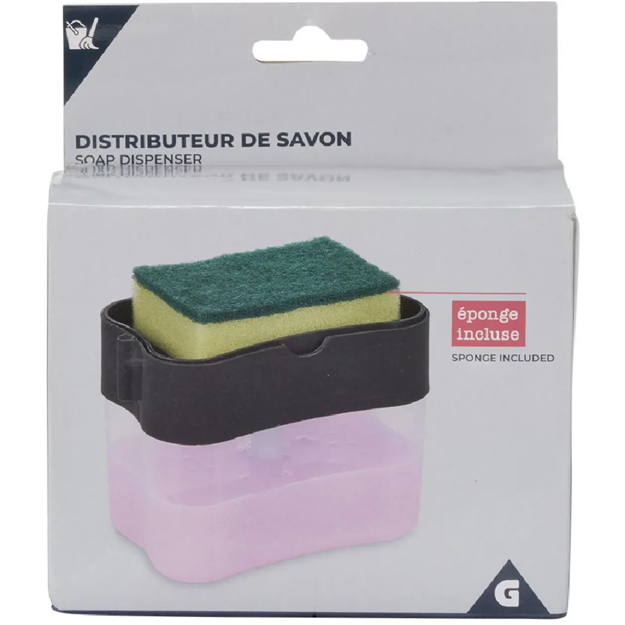 Distributeur à savon liquide vaisselle 385 ml et éponge