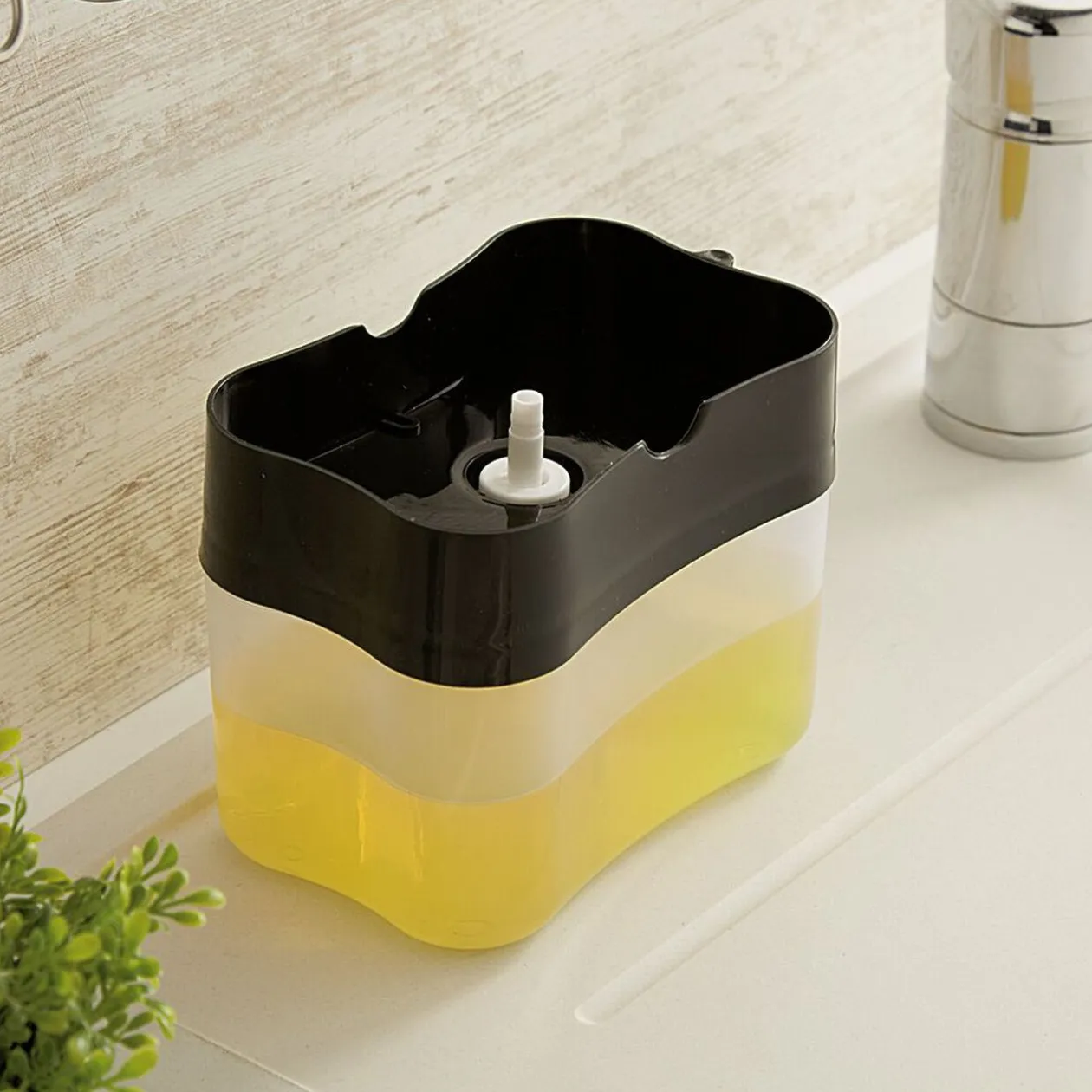 Distributeur à savon liquide vaisselle 385 ml et éponge