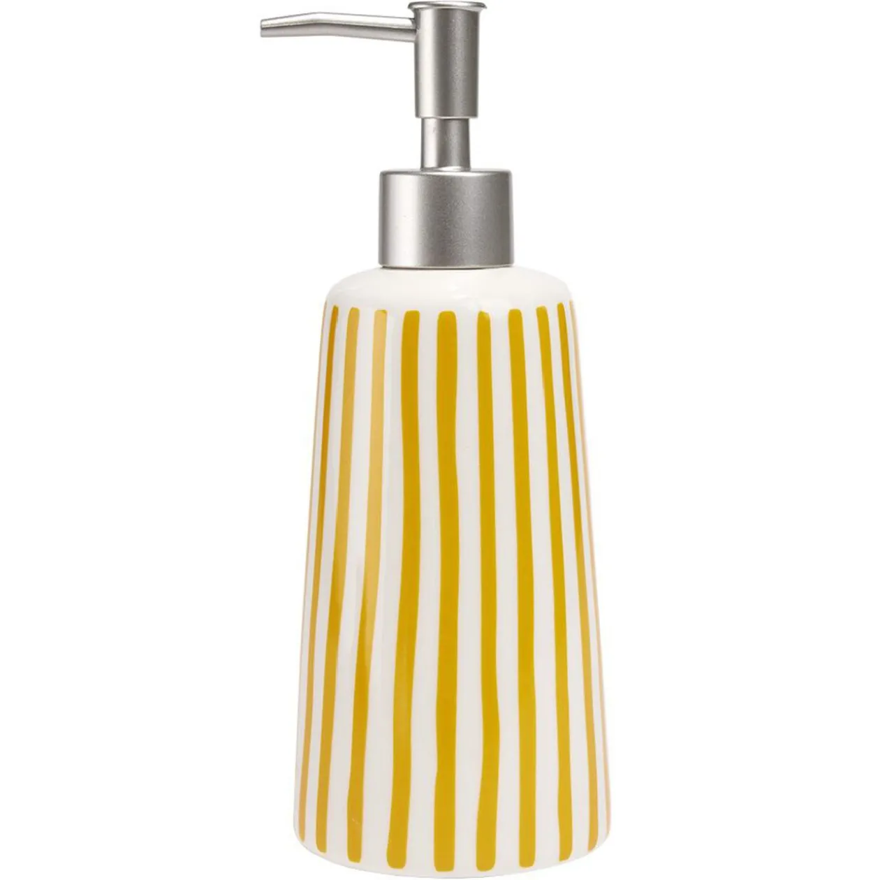 Distributeur à savon rayure jaune et blanc Sunflow en grès Ø7,8xH21cm