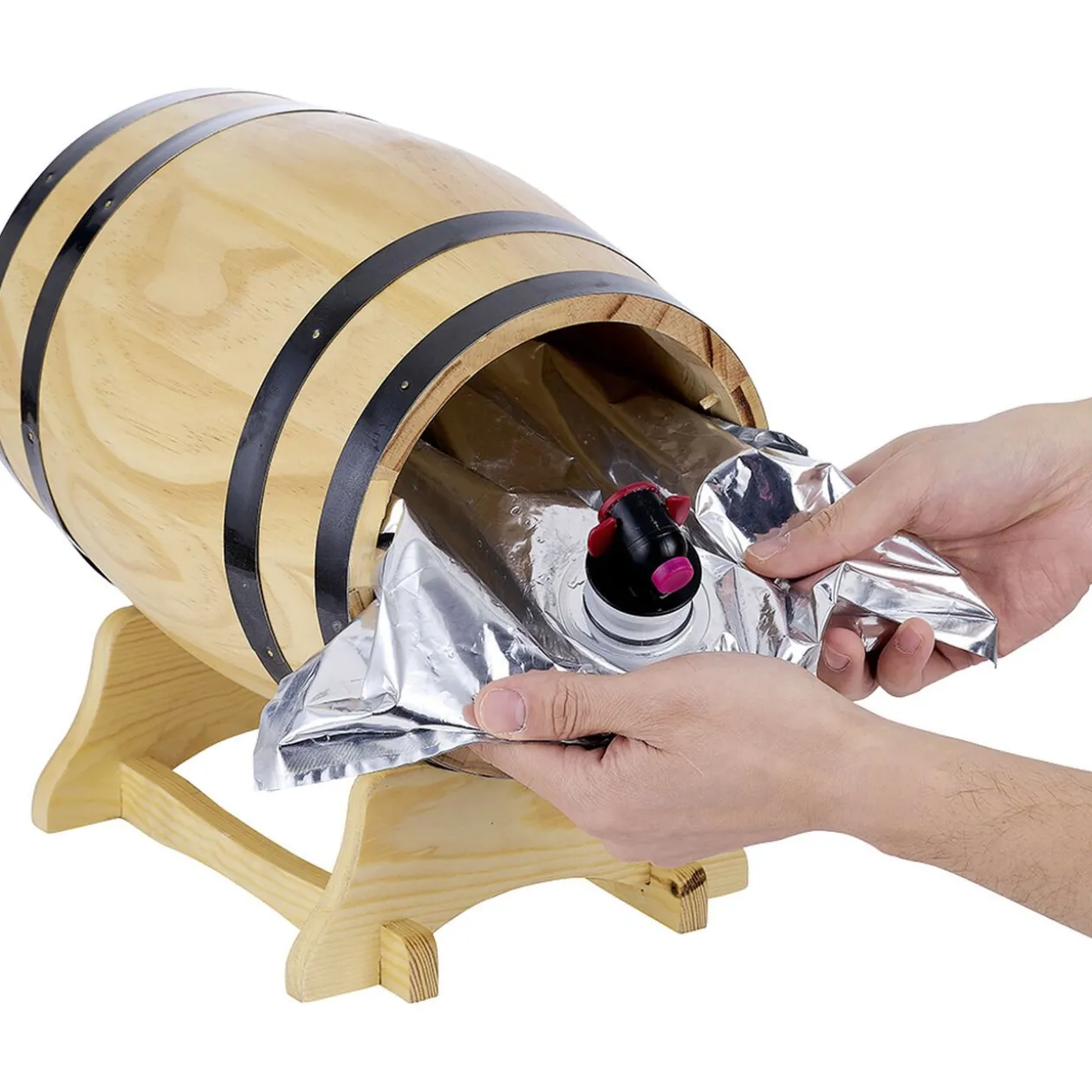 Distributeur à vin tonneau bois sur socle 5,5 L
