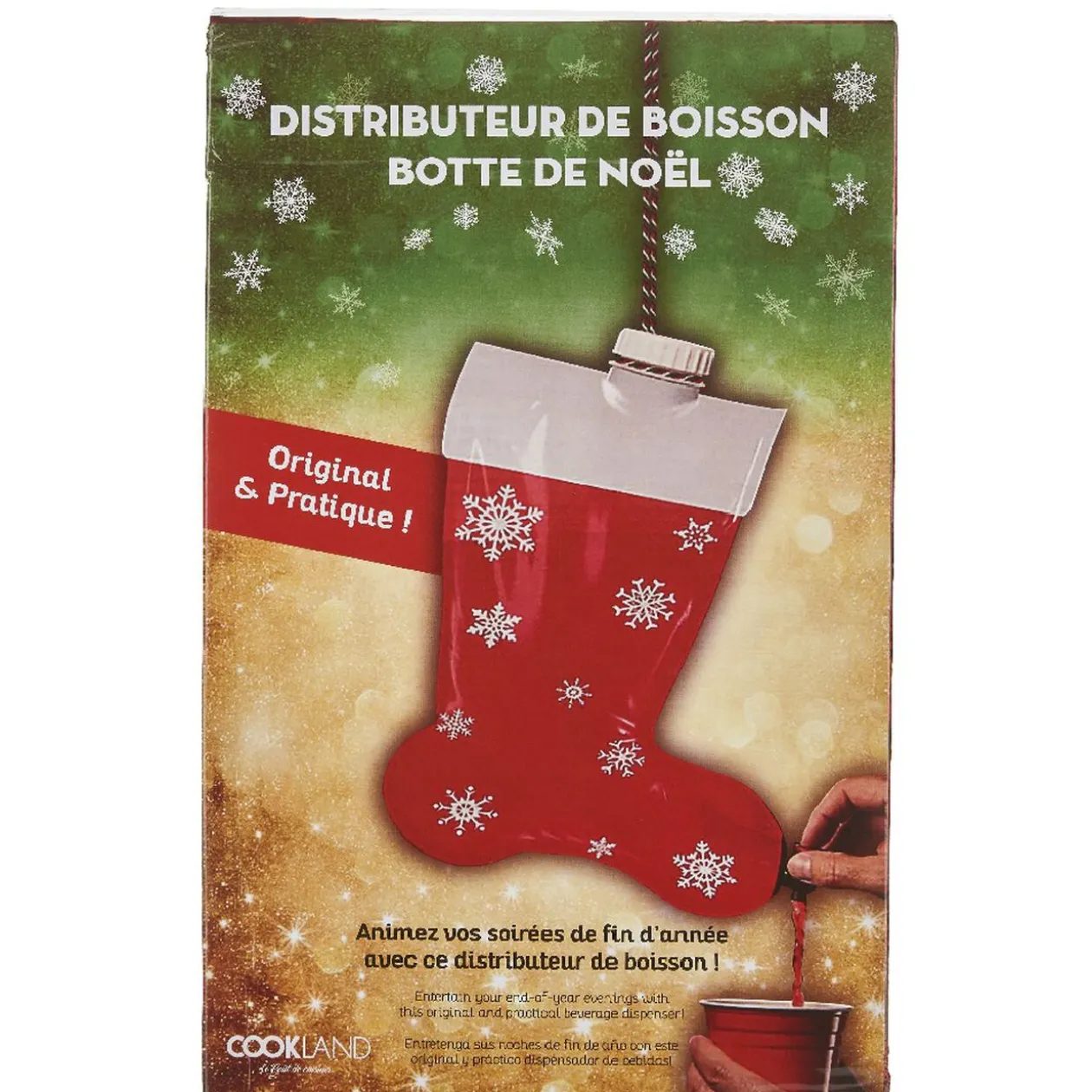 Distributeur de boisson suspendu forme chaussette de Noël 2L