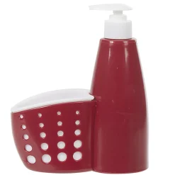 Distributeur de liquide vaisselle avec compartiment à éponge rouge