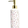 Distributeur de savon céramique motif floral blanc et rose Ø6xH15cm