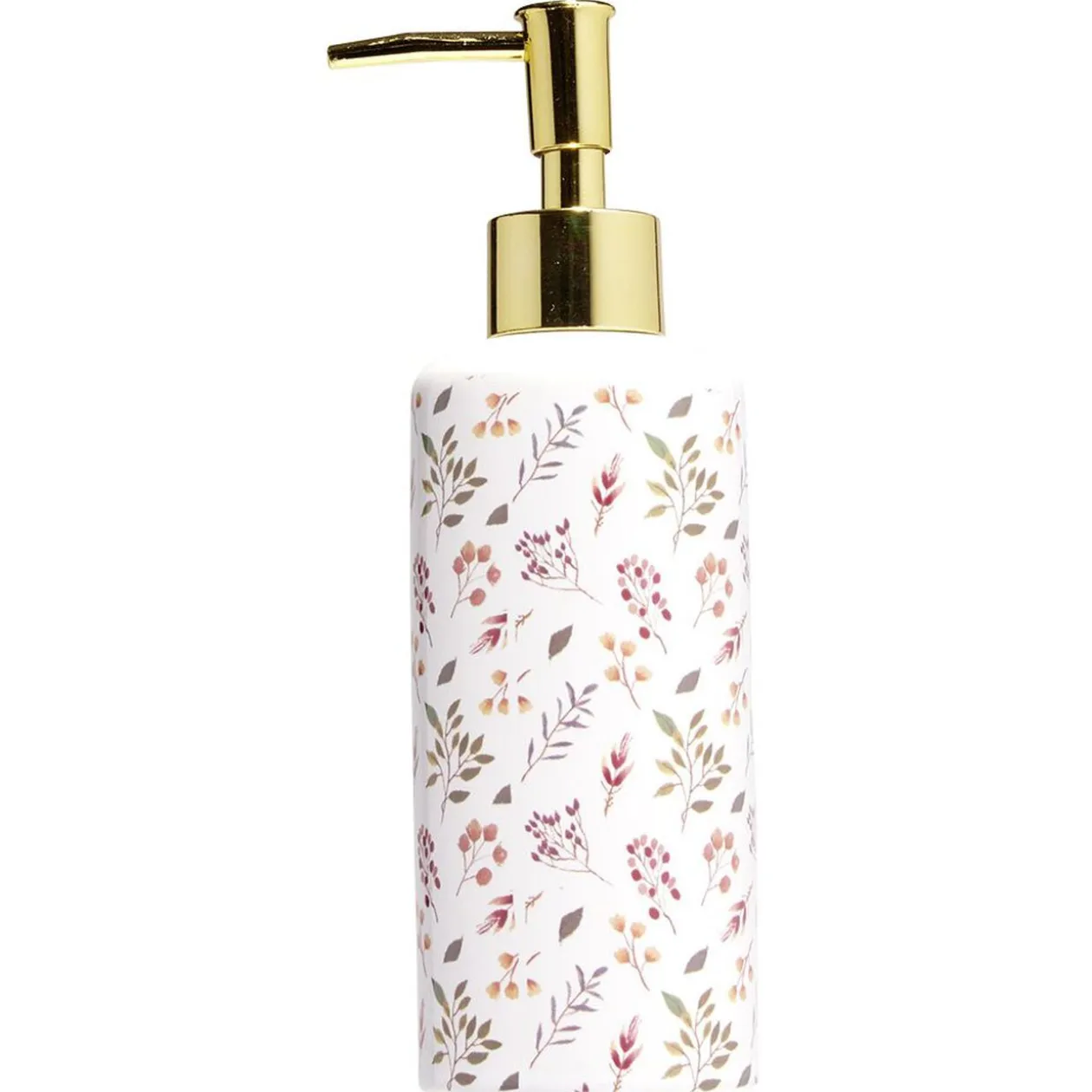 Distributeur de savon céramique motif floral blanc et rose Ø6xH15cm