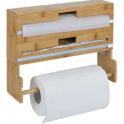 Distributeur film alimentaire et essuie-tout bambou 33,5x10xH25cm