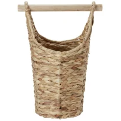 Dérouleur papier WC bois avec panière imitation osier tressé