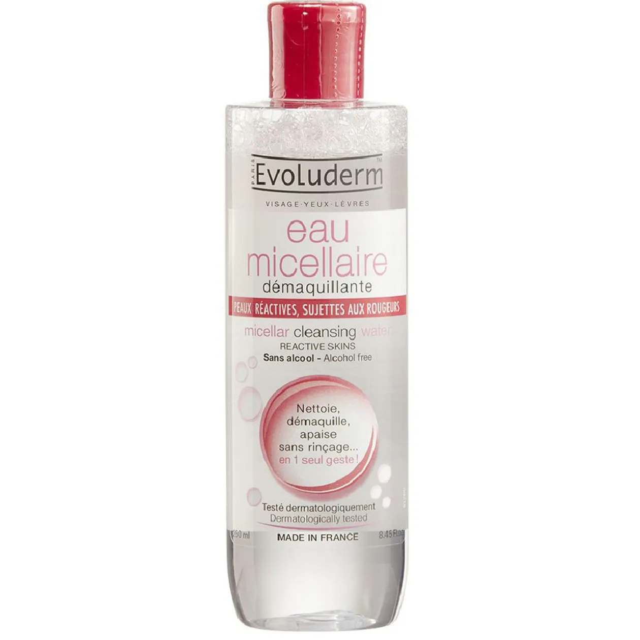 Eau micellaire Evoluderm démaquillante peaux réactives 250 ml
