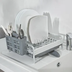 Egouttoir à vaisselle extensible gris et blanc