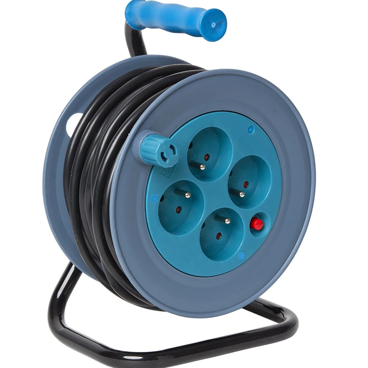 Enrouleur de câble compact 15 m multiprises x4 bleu et noir