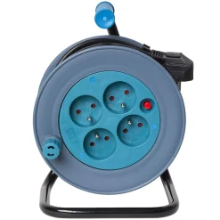 Enrouleur de câble compact 15 m multiprises x4 bleu et noir