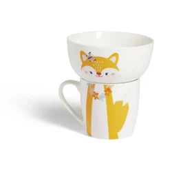 Ensemble bol et mug en porcelaine motif enfant motif renard H15cm