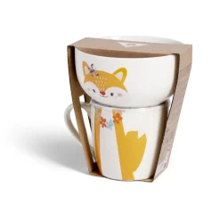 Ensemble bol et mug en porcelaine motif enfant motif renard H15cm