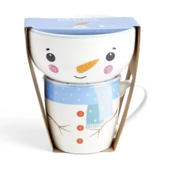 Ensemble mug 355ml avec bol 520ml porcelaine motif bonhomme de neige