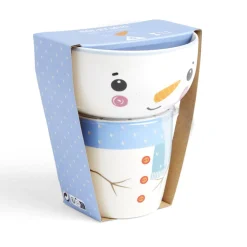 Ensemble mug 355ml avec bol 520ml porcelaine motif bonhomme de neige