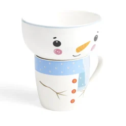 Ensemble mug 355ml avec bol 520ml porcelaine motif bonhomme de neige