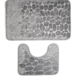 Ensemble tapis de bain et contour WC à mémoire de forme beige ou gris