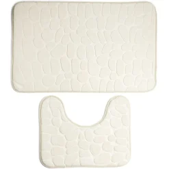 Ensemble tapis de bain et contour WC à mémoire de forme beige ou gris