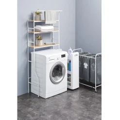 Etagère de rangement buanderie blanche et naturelle