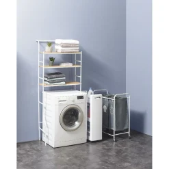 Etagère de rangement buanderie blanche et naturelle