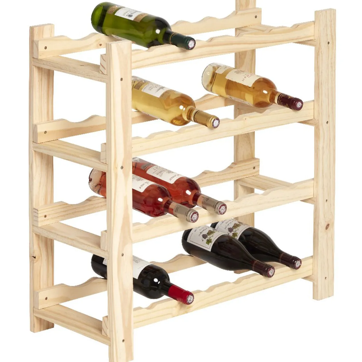 Etagère porte bouteille 4 niveaux en pin naturel