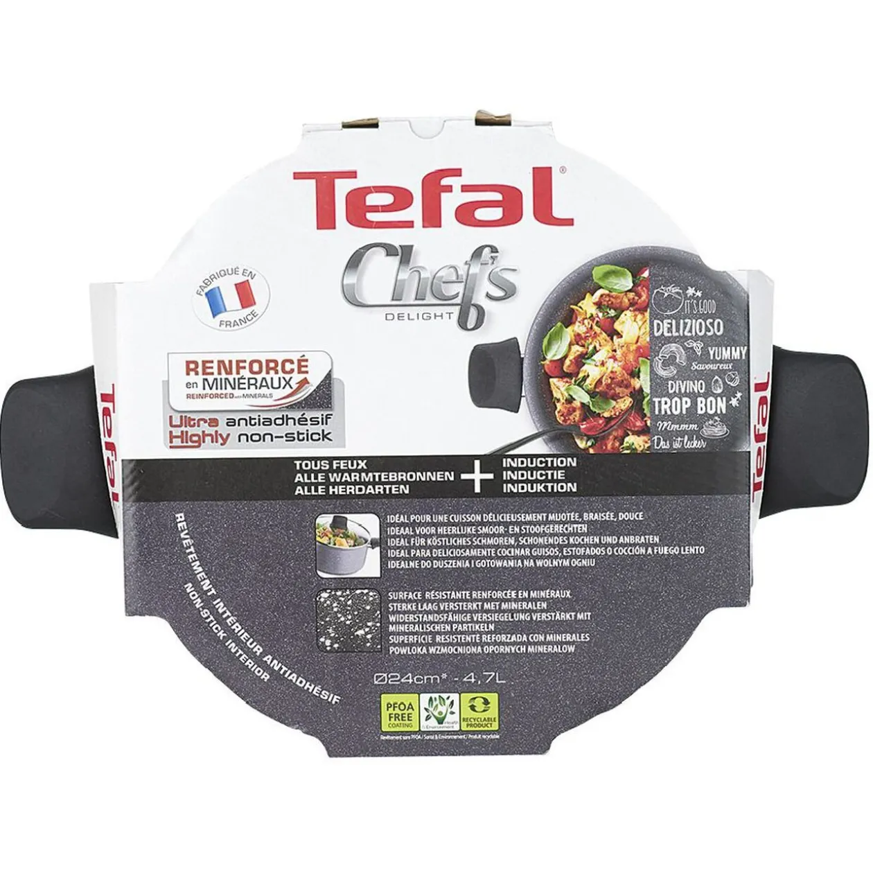 Faitout Tefal aluminium effet pierre avec couvercle verre Ø 24 cm