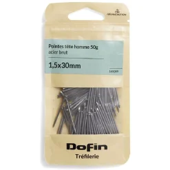 50g pointes tête homme acier brut - 1,5x30 mm