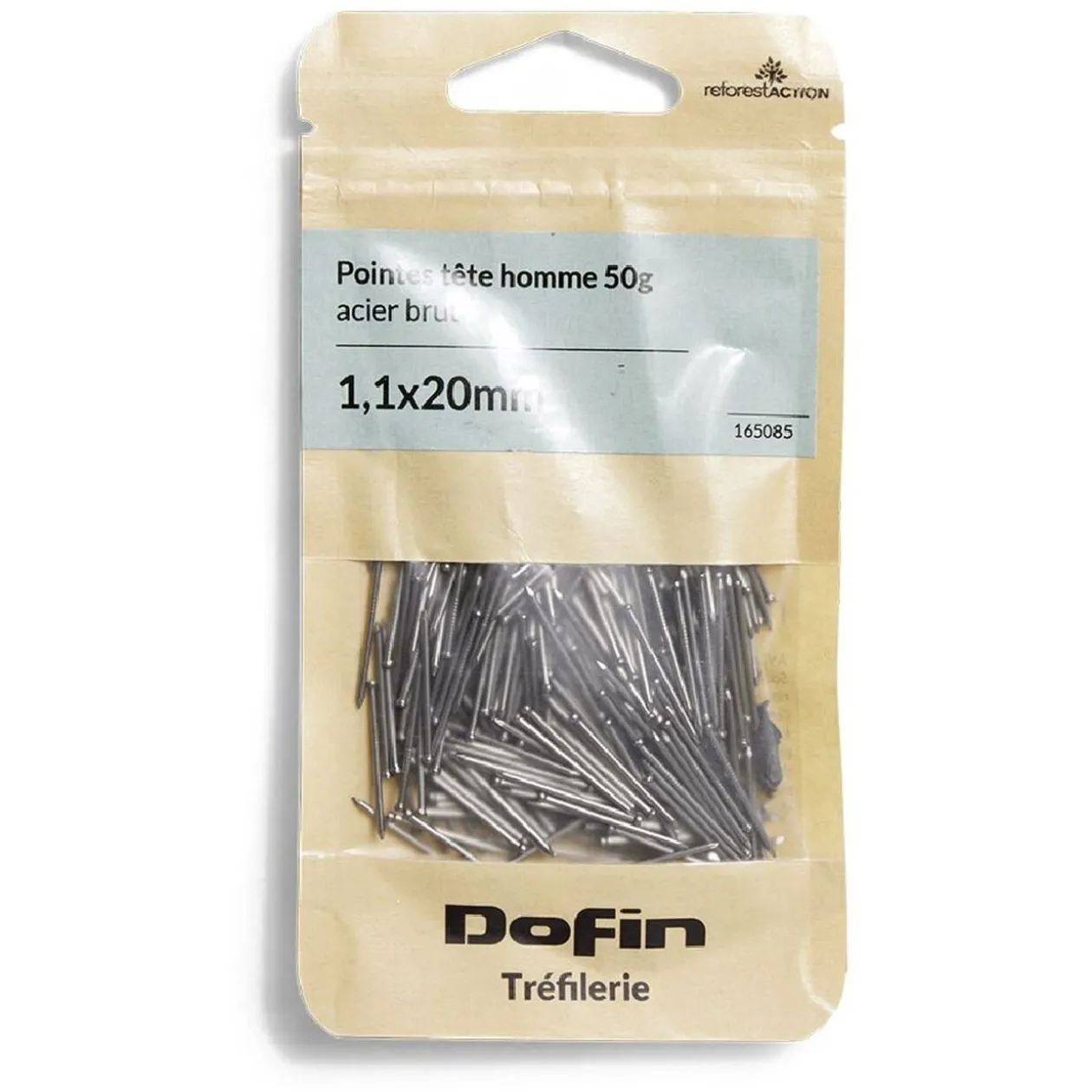 50g pointes tête homme acier brut - 1,1x20 mm