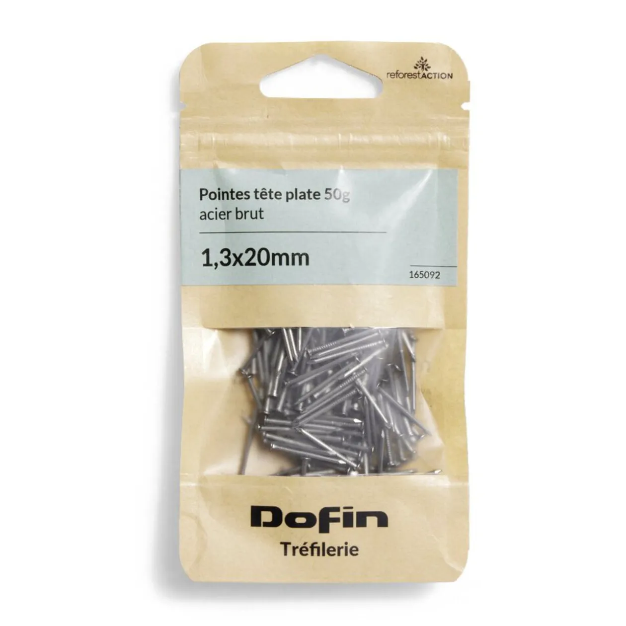 50g pointes tête homme acier brut - 1,3x20 mm