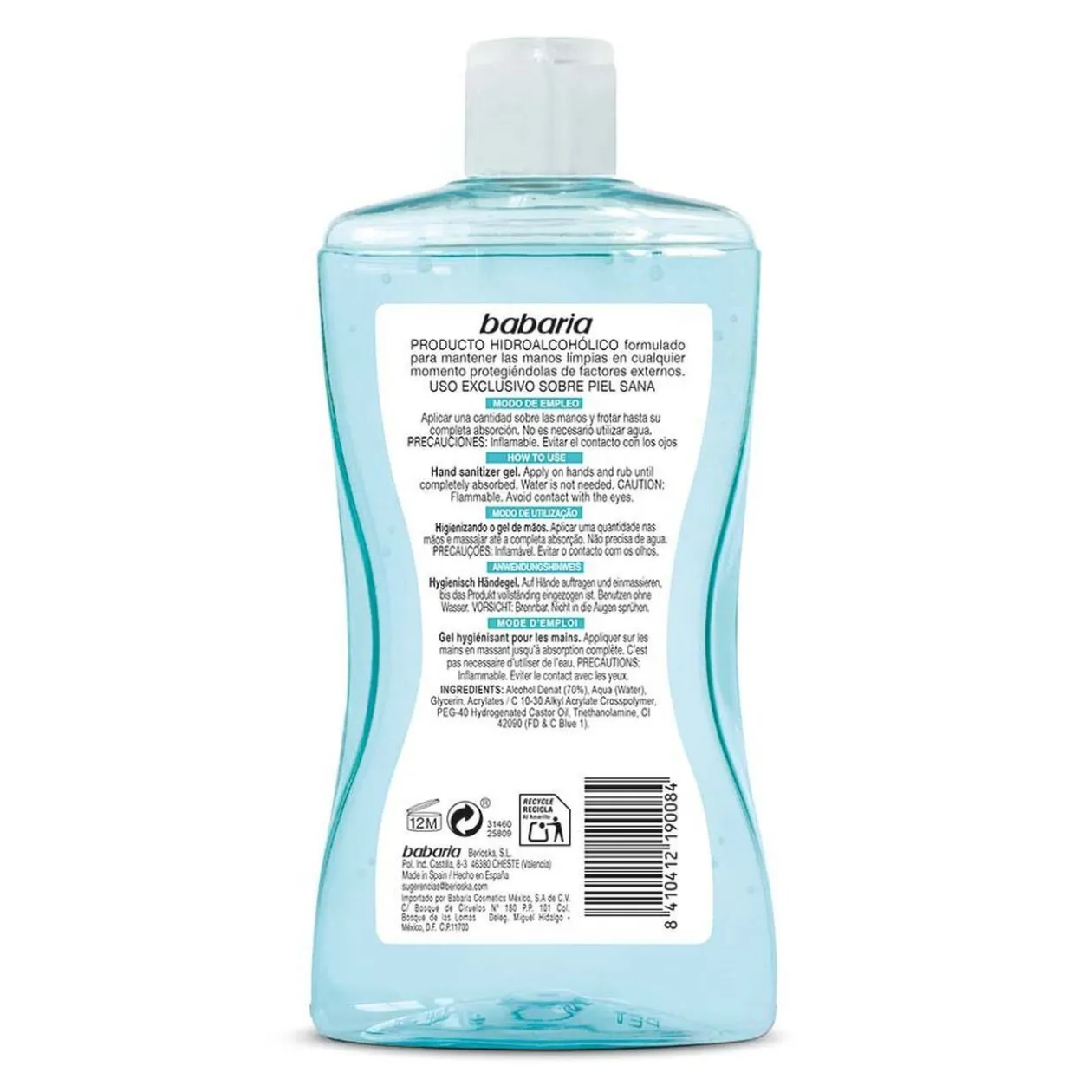 Gel Hydro nettoyant hydroalcoolique pour les mains Babaria 300 ml