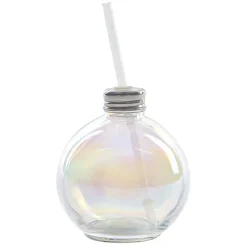 Gobelet en verre forme boule de Noël avec paille