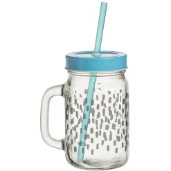 Gobelet en verre imprimé avec poignée paille et couvercle 480ml