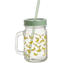 Gobelet en verre imprimé avec poignée paille et couvercle 480ml