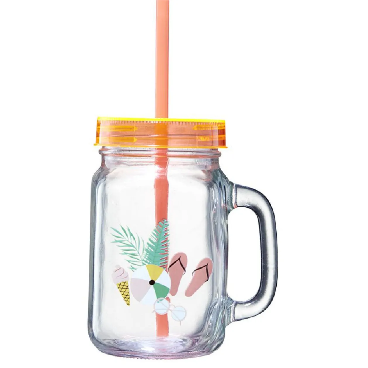 Gobelet en verre motif exotique avec paille 480 ml