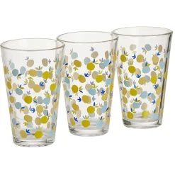 Gobelet haut verre transparent motif citron jaune et bleu 30cl x3
