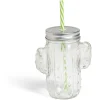 Gobelet 460ml forme cactus avec paille verre transparent